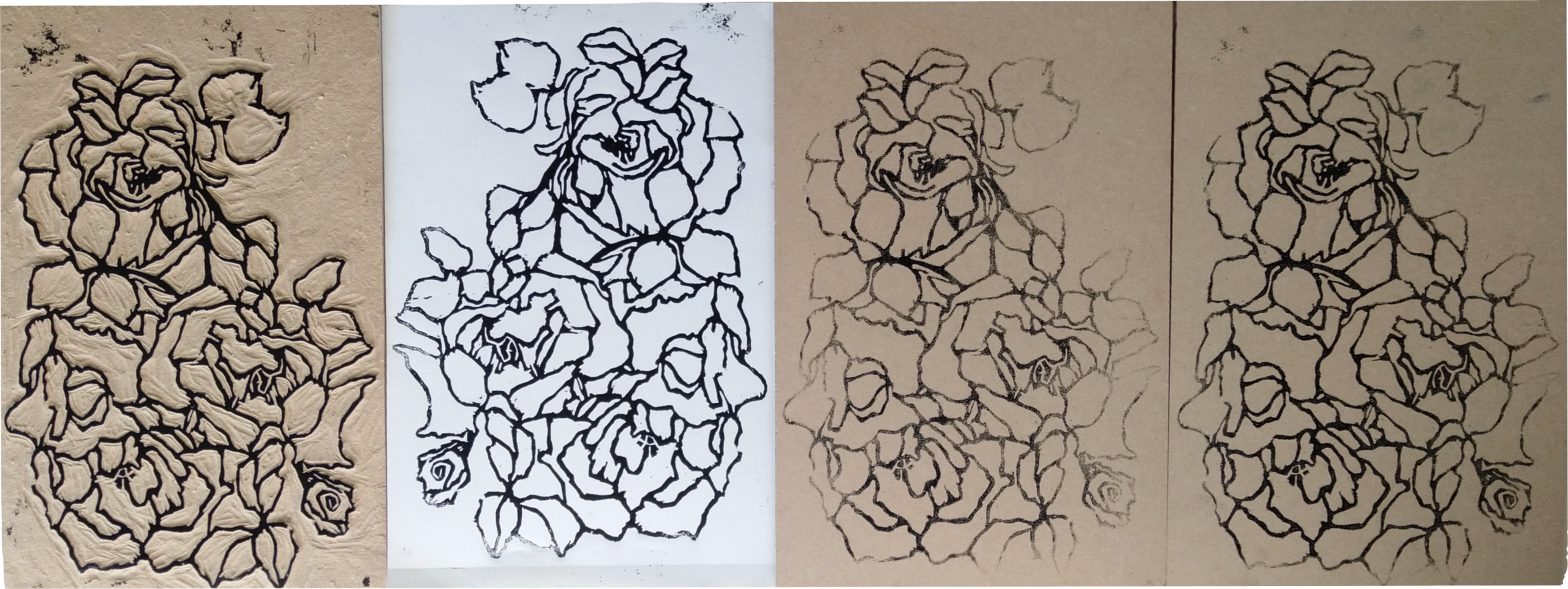 3 wood blocks, key block carved, first print taken off