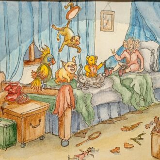 new book illustration, Matilda with her 5 toys