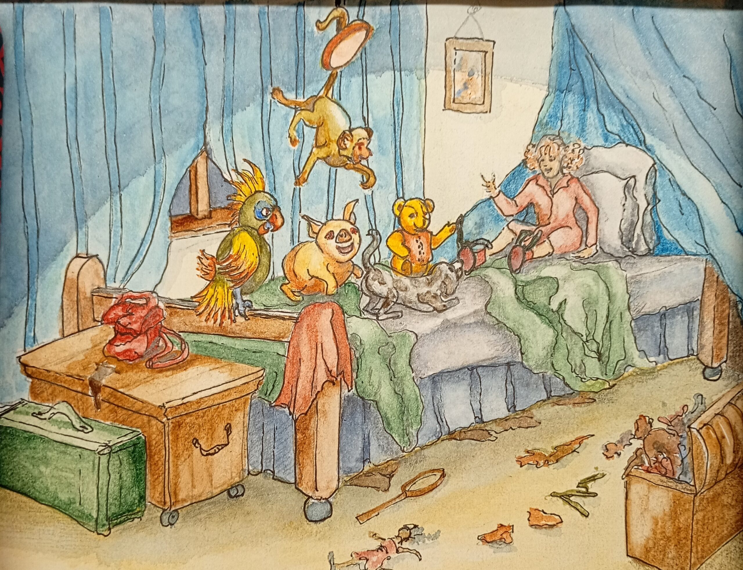 new book illustration, Matilda with her 5 toys
